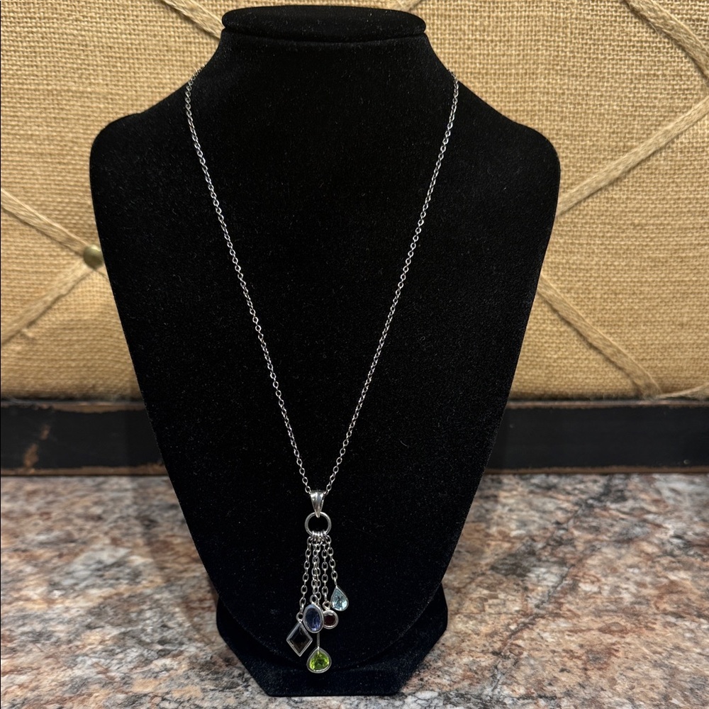 Sterling Silver Pendant Necklace with Multi-Color Charms